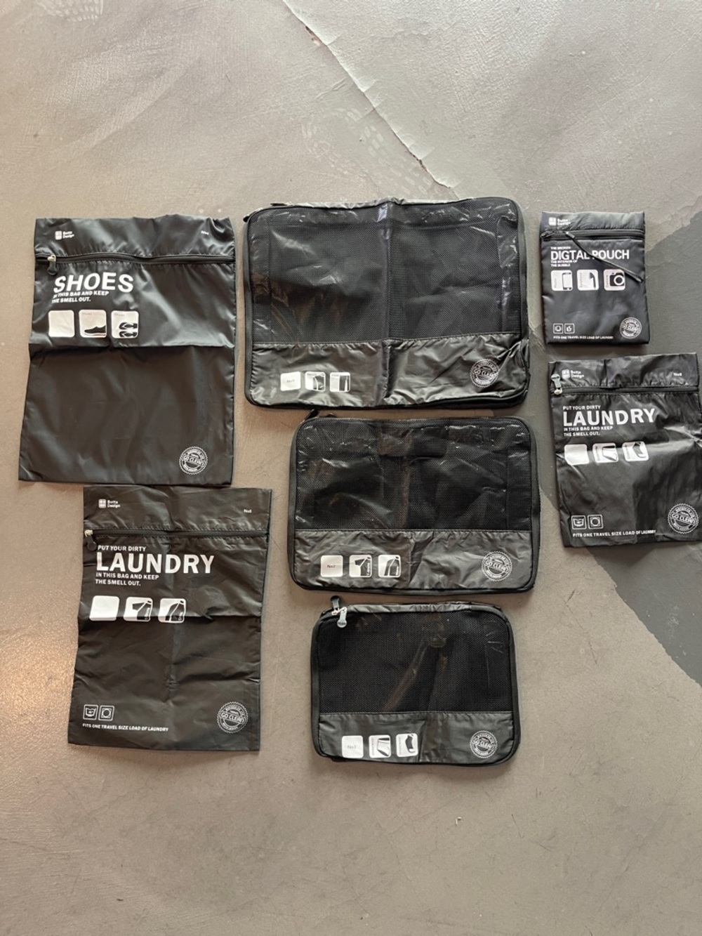 Biotech Co Travel Packing Cube Set — Black Laundry & Shoe Organizers